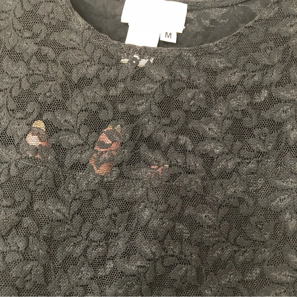 Coldwater Creek black stretch lace short sleeve crew neck partial lined M - Picture 3 of 7